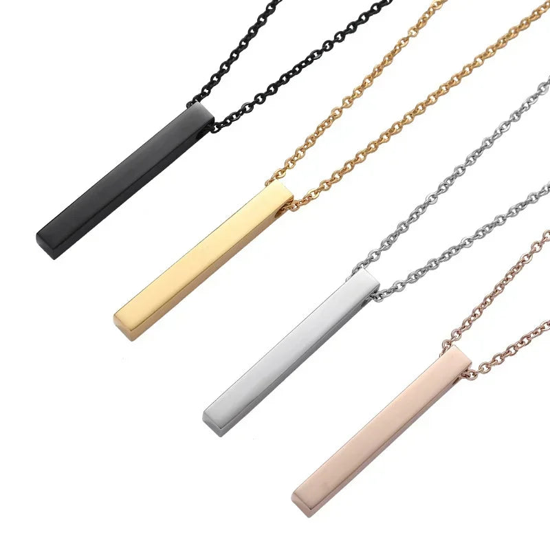 New Black Color Pillar Necklace for Men Women Trendy Simple Stainless Steel Chain 3D Bar Necklaces Party Jewelry Couple Gifts